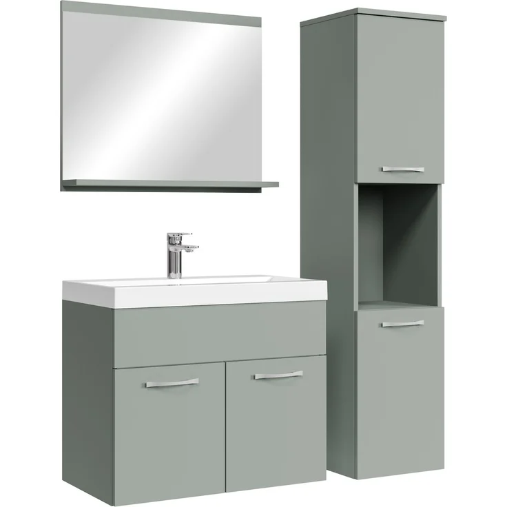 Badplaats Badmöbel Komplettset Montreal 60x35 cm Grunn Matt - Badezimmermöbel mit Waschbecken, Spiegel und Badezimmerschrank – Bild 1