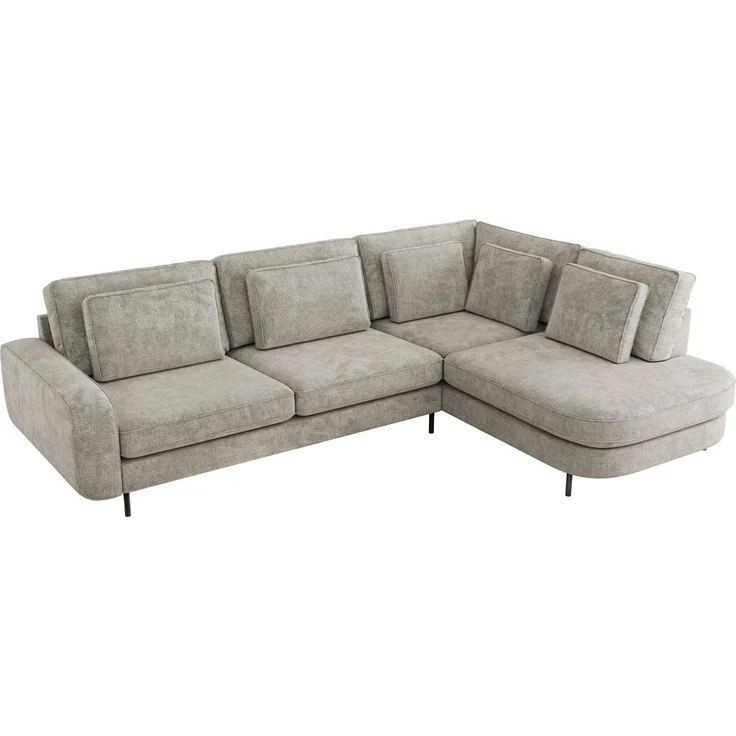 CALENO L-Form Ecksofa 317x225 cm, Massivholz-Rahmen & Wellenfedern, Sitzhöhe 51 cm, modernes Polstersofa rückenecht bezogen & freistehend - Hellgrau Schenille grob gewebt - Rechts Seite – Bild 5