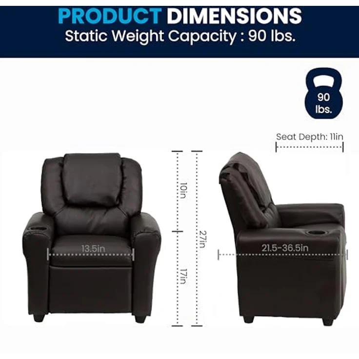 Flash Furniture Kids Recliner with Cup Holder, Leather, Brown LeatherSoft, Set of 1 – Bild 4