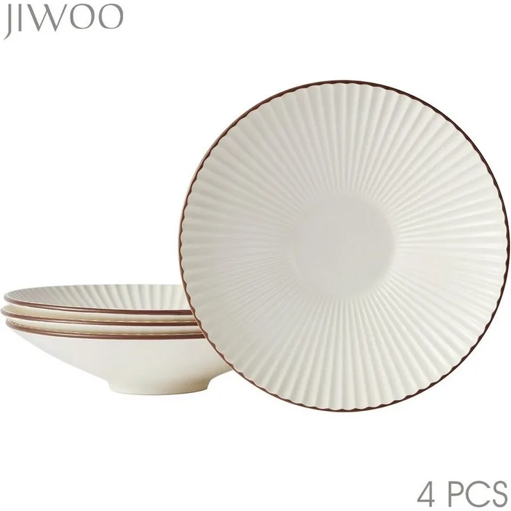 JIWOO Teller 4er Ø24,8cm, Salatteller Pastateller Frühstücksteller Dessertteller, (4 St), Keramik Hochwertiges Tellerset Weiß Mikrowellen spülmaschinenfest