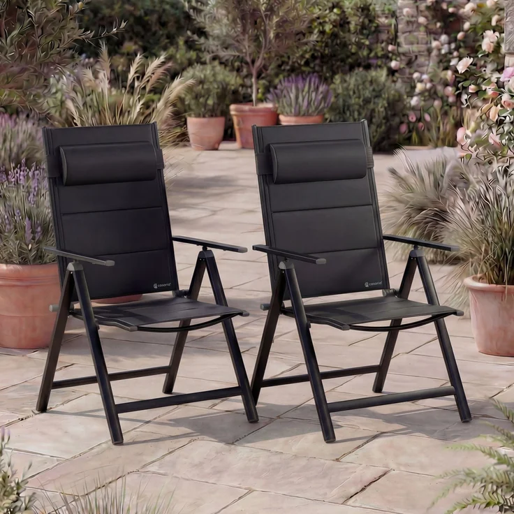 CASARIA® Gartenstühle 2er Set Klappbar Gepolstert Alu 8- Fach Verstellbar – Bild 2