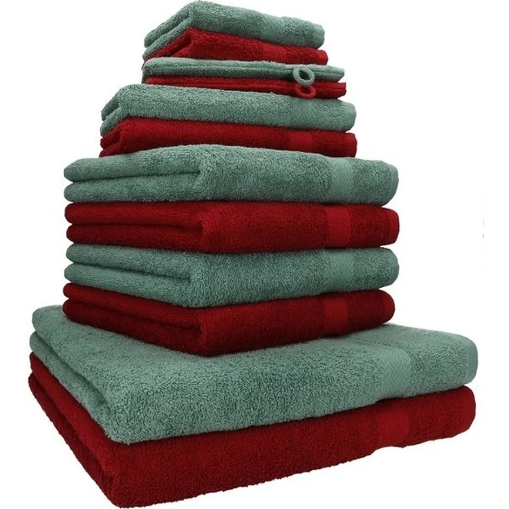 Betz Handtuch Set 12-tlg. Handtuch Set PREMIUM Farbe rubinrot/tannengrün, 100% Baumwolle, (12-tlg) – Bild 4