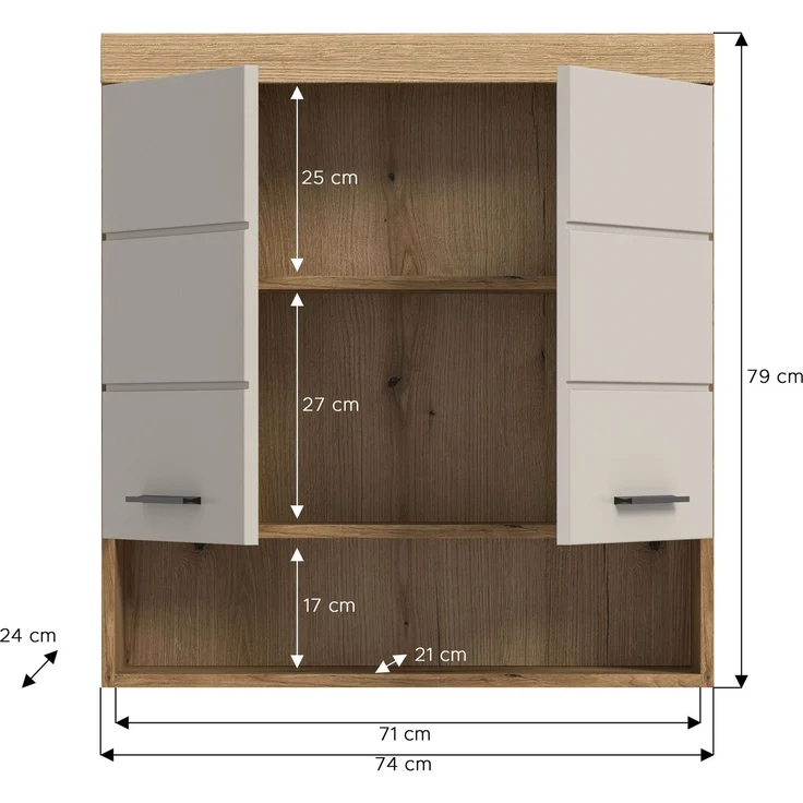 Hängeschrank B/H/T: 74x79x24 cm in Evoak Oak Nachbildung – Bild 4