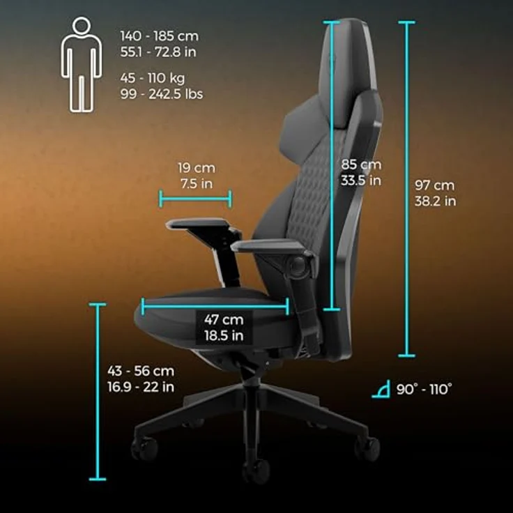 noblechairs DAWN Gaming Stuhl, ergonomischer Schwarz Kunstlederstuhl mit Synchronmechanik und klapp- und höhenverstellbaren Armlehnen – Bild 2