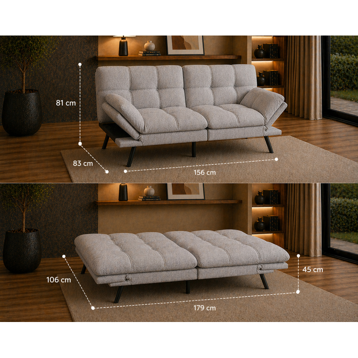 Makika 'Paul' 3-Sitzer Schlafsofa, Schaumstoff grau, 81 x 87 x 179 cm – Bild 4