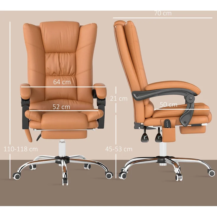 MELAYR, Massage-Bürostuhl, Schreibtischstuhl mit Heizfunktion, Drehstuhl, Liegefunktion, 64 x 70 x 118 cm, Braun – Bild 5