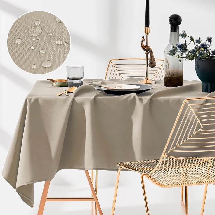 ROOM99 Aura Tischdecke 140x300 cm Tischtuch Tafeldecke Fleckschutz Abwaschbar Wasserabweisend Schmutzabweisend Polyester Rechteckig Bankett-Dekoration Ganzjährig Beige