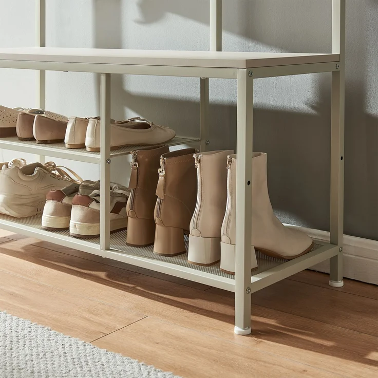 Garderobenständer Napinerg mit Spiegel und Schuhregal 185x98x34 cm Sandfarben [en. casa] – Bild 3