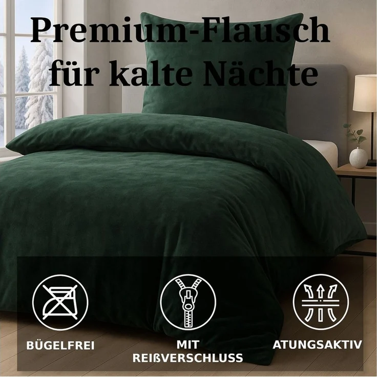 Malika Bettwäsche aus 100% Mikrofaser, 135x200 + 80x80 cm Cashmere Touch, Dunkelgrün, Cashmere Touch, 2 teilig, Für Allergiker geeignet, pflegeleicht, angenehm weicher Stoff – Bild 3