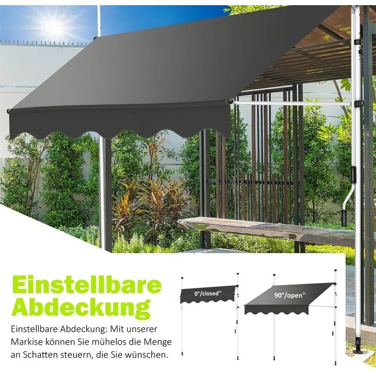 Balkonmarkise Klemmmarkise Markise 150-400cm LED Balkon Orange/Weiß 250x120cm – Bild 3
