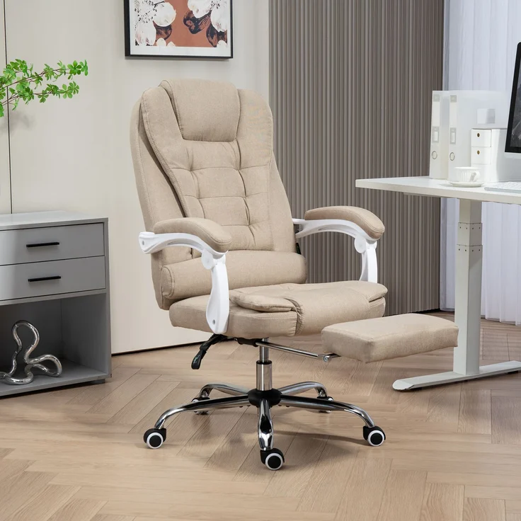 MELAYR, Chefsessel, Computerstuhl mit Fußstütze, 78 x 35 x 56 cm, Beige – Bild 4