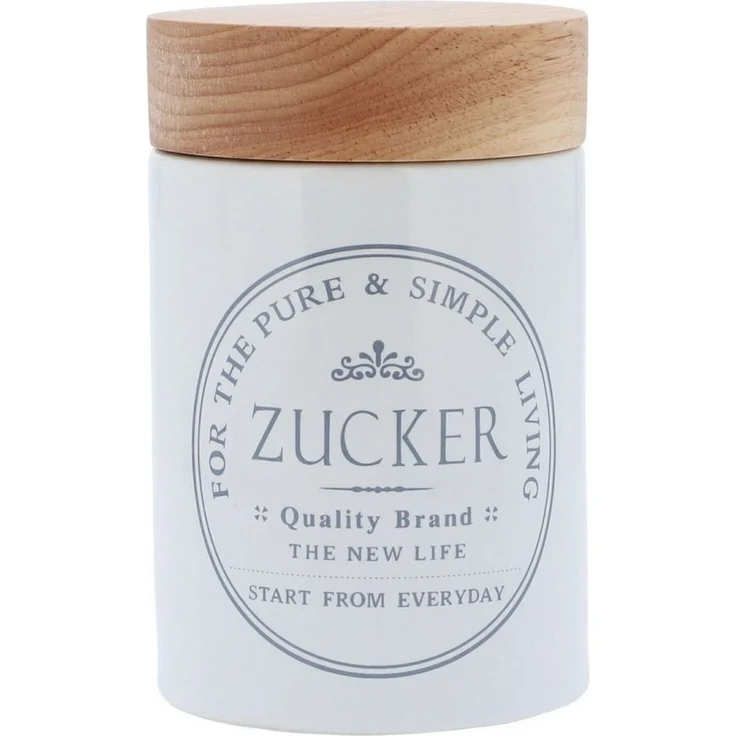 KHG Vorratsdose für Zucker aus Steinzeug mit Akazienholz‑Deckel – im Landhausstil, Steingut, Aufbewahrungsdose für Zucker, schützt Aroma da luftdicht verschließbar – Bild 1