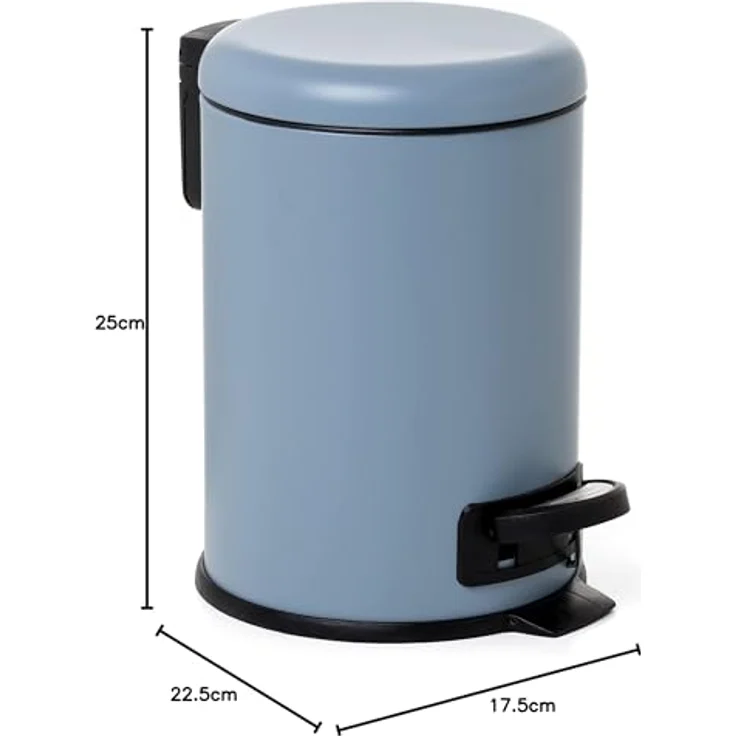 TATAY Badezimmer Mülleimer 3L mit Pedal | Hygienisches, berührungsloses Öffnen | Soft-Close, geräuschloser Deckel | Herausnehmbarer Inneneimer | 17,5 x 22,5 x 25 cm – Nordic Modell – Blau – Bild 5