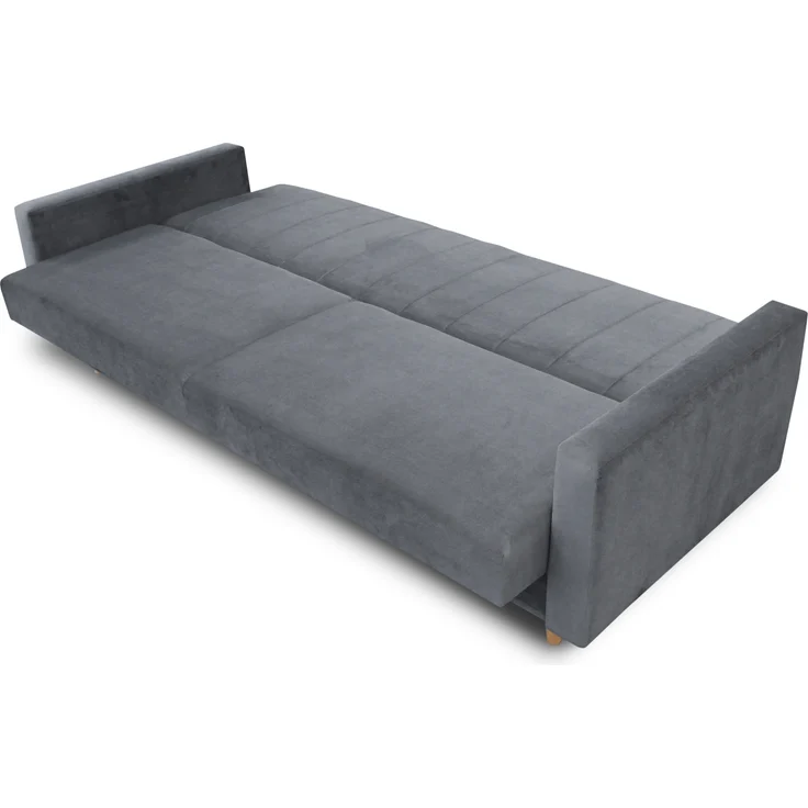 Schlafsofa Sara - Sofa mit Bettkasten und Schlaffunktion, Bettsofa, Schlafcouch mit Holzfüße, Velours (Dunkelblau (Kronos 09)) – Bild 3