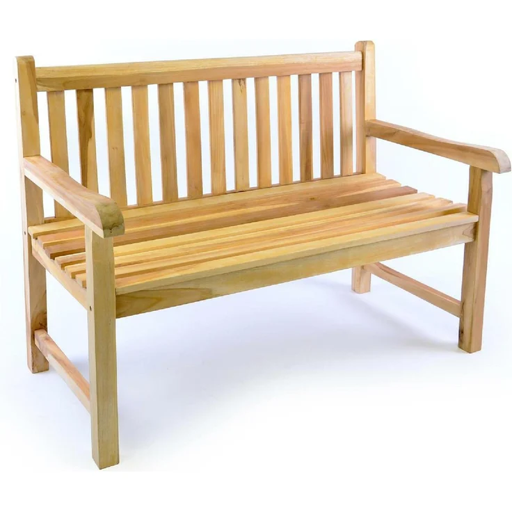 VCM Gartenbank 2-Sitzer, hochwertige Teak Holzbank natur, 120 cm, witterungsbeständig und handgefertigt