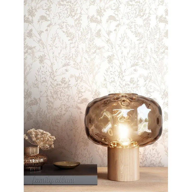 Newroom Vliestapete, Beige Tapete Floral Leicht Glänzend - Blumentapete Weiß Romantisch Modern Blumen Blätter für Wohnzimmer Schlafzimmer Küche