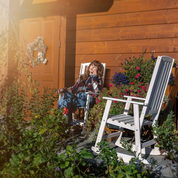 KADAX Holzschaukelstuhl Weiß – Bild 4
