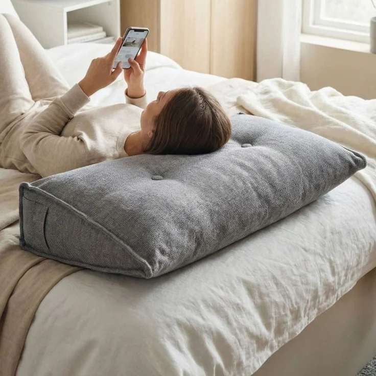 Home Nature Wohnkonzept Rückenstützkissen, Ergonomische Rückenstütze für Bett und Sofa mit Taschen, Grau, 70 x 19 x 52 cm – Bild 6