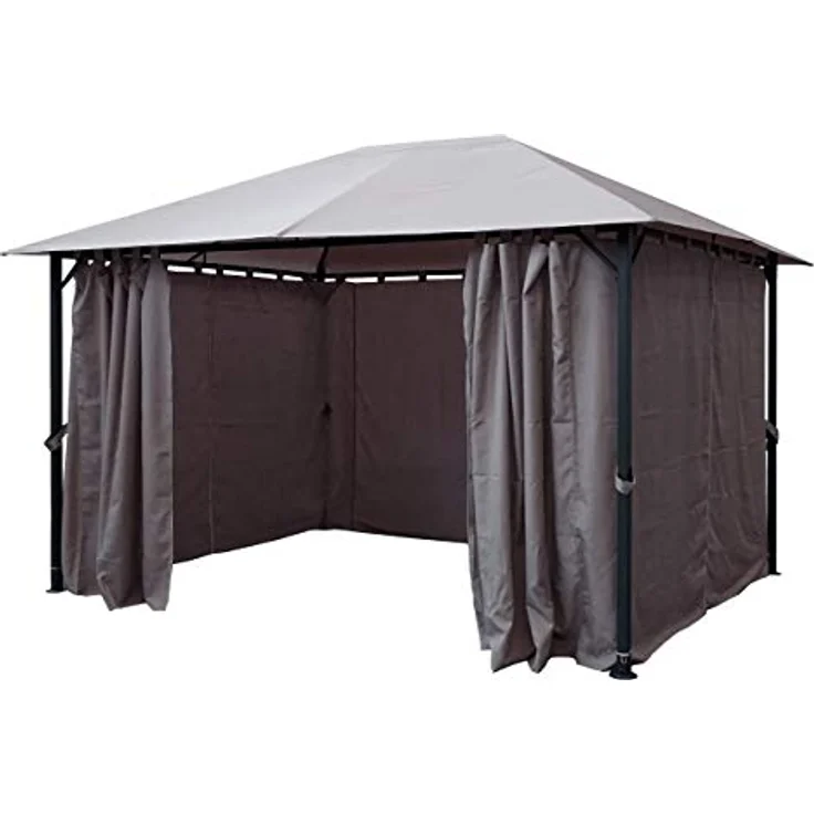 QUICK STAR Pavillon Nizza 3x4m, Metall Gartenpavillon in Grau mit 4 wasserabweisenden Seitenteilen und flexiblen Dachstreben – Bild 4