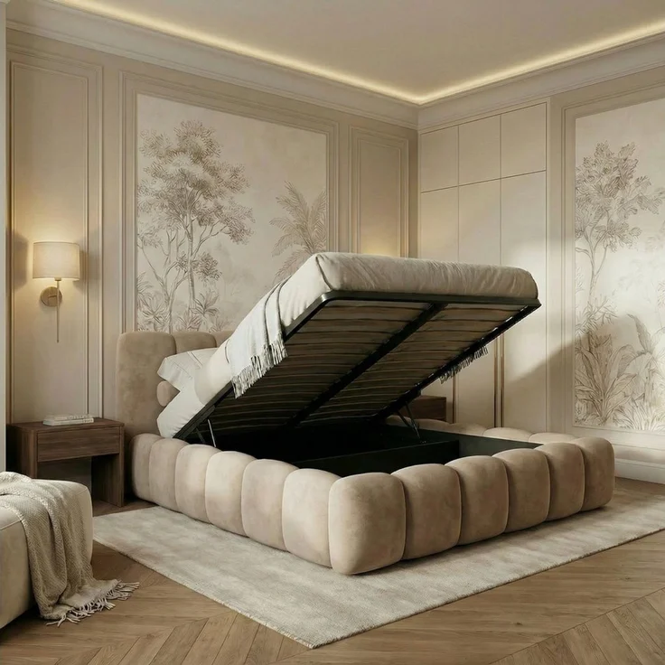 yourhouse24 Polsterbett DALLAS Slim Bubble-Design aus Samt, inkl. Bettkasten, Platzsparendes Chunky-Bett aus weichem Velours mit HDF-Boden – Bild 4