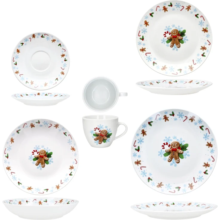 30tlg Kombiservice Candyman Porzellan 6 Personen Teller Tassen Weihnachten blau – Bild 9