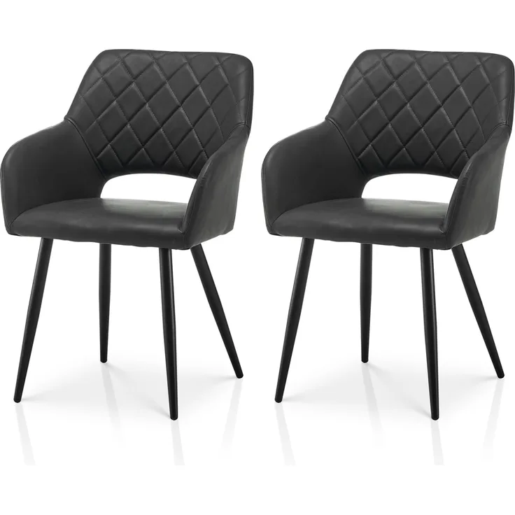 TUKAILAI Esszimmerstühle 2er Set aus Kunstleder, Küchenstuhl Polsterstuhl mit Offener Rückenlehne,Armlehnen,Gepolstertem Sitz, Metallbeinen, Stühle für Wohnzimmer,Esszimmer,Küche