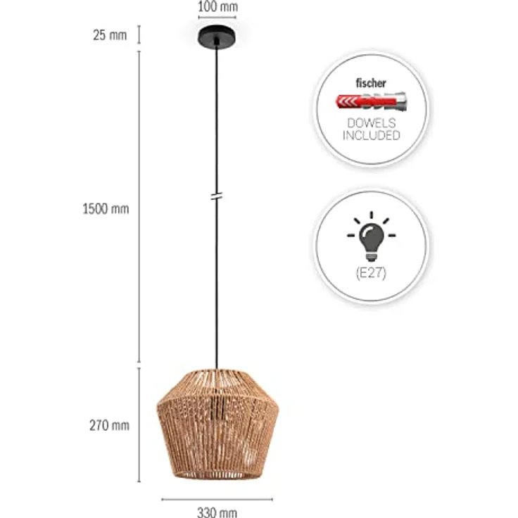 Paco Home Pendelleuchte Pinto, ohne Leuchtmittel, Deckenlampe aus Aluminium und Papier, Ø Schirm ca. 33 cm, Fassung E27 – Bild 4