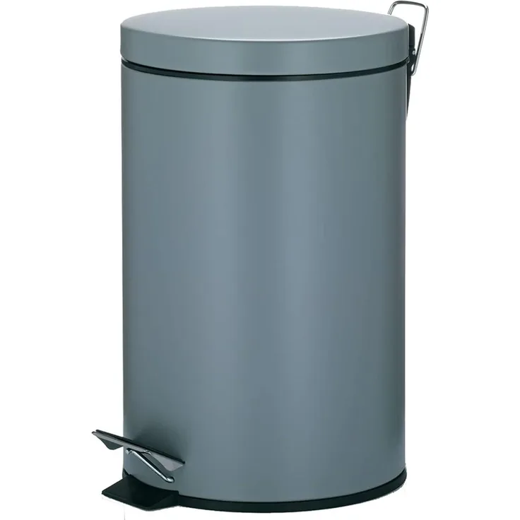 Kela 10933 Treteimer mit Verschlussdämpfung, Pedalbedienung, 12 l, 39 cm Höhe, Metall, Silent Close Leandro, Grau