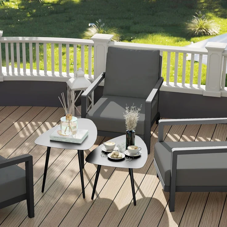 Outsunny Beistelltisch im Geometrischem Design (wetterfest Balkontisch, 2-St, 2er Set Couchtisch), aus Stahl, für Garten, Terrasse, Balkon, Schwarz – Bild 8