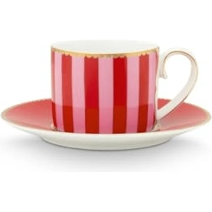 PiP Studio Espressotasse Love Birds Stripes Espressotasse m.U. rot/pink 125ml, Porcelain, Espresso Cup & Saucer Love Birds Stripes Red-Pink 125ml – Bild 1