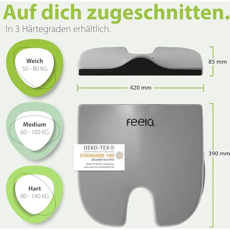 feela.® Orthopädisches Keilkissen, Memory-Foam Sitzkeilkissen mit 3 Härtegraden zur Haltungskorrektur & Rückenentlastung, 42x39x8,5 cm, Hart – Bild 5