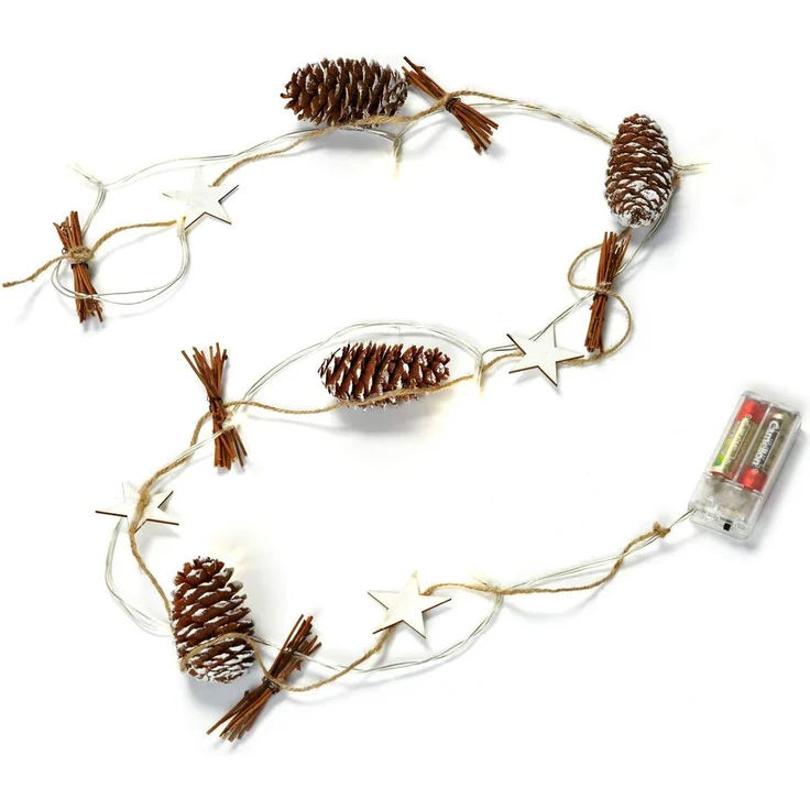 HEITMANN DECO Weihnachts-Lichterkette - 10 LEDs - batteriebetrieben - innen - Tannenzapfen - Sterne - warm weiß