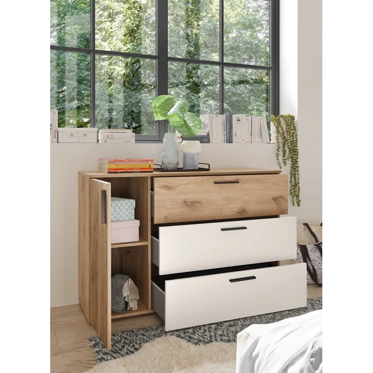 Schlafzimmer-Set >Daria< (4-teilig) Schrank, Passepartout, Bett, Kommode, Viking Oak / weiss – Bild 8