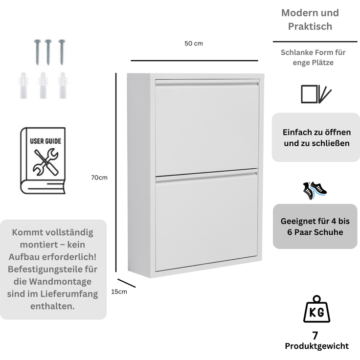 Schuhkipper, Metall 50 x 15 x 70,5 cm, weiß RAL 9003 – Bild 3