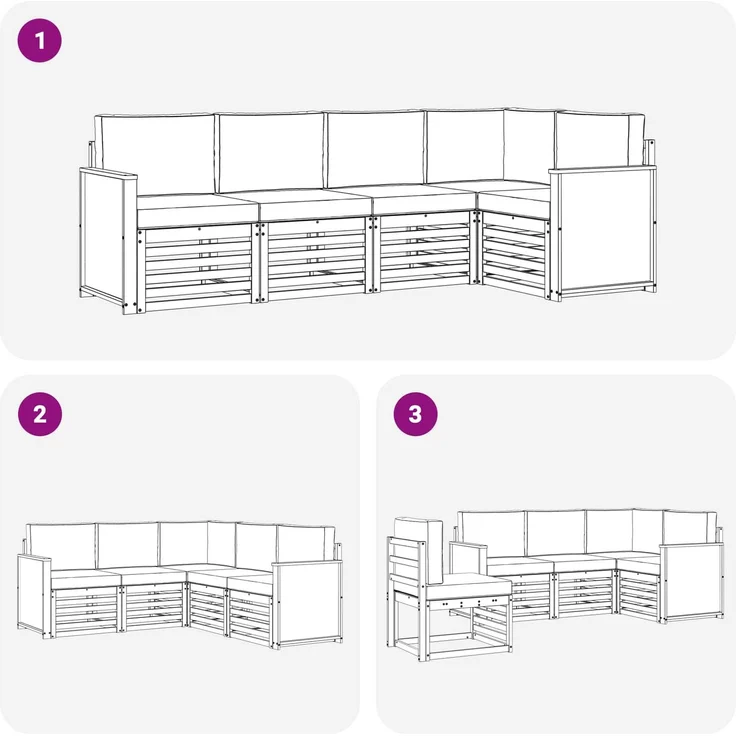 vidaXL Outdoor-Sofagarnitur 4 stk. 5-Sitzer Natur und Creme 3384341 – Bild 8