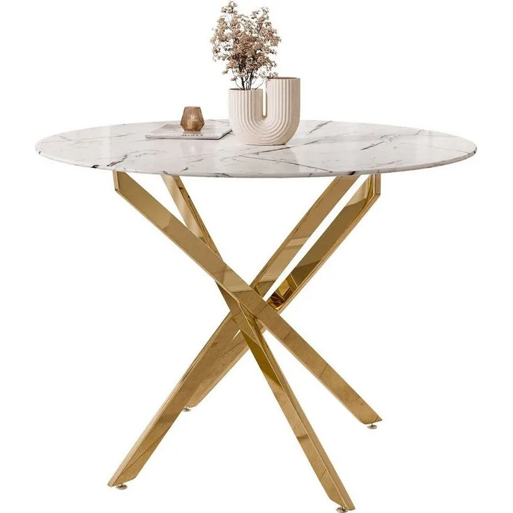 Lookway Esstisch CRISTAL II 100 cm Runder Esstisch mit Glasplatte, Durchmesser Ø 100 cm
