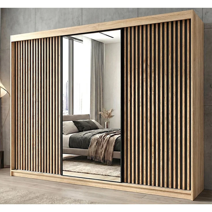 A&J MöbelLand GmbH Schiebetürenschrank FARA 200 cm mit 3D-Lamellen und Spiegelfront (TOP ANGEBOT! Geräumiger Schrank mit einer Breite von 200 cm ideal zur Aufbewahrung von Kleidung und Accessoires. Wählen Sie das ideale Modell für Ihr Schlafzimmer!, TO... – Bild 2