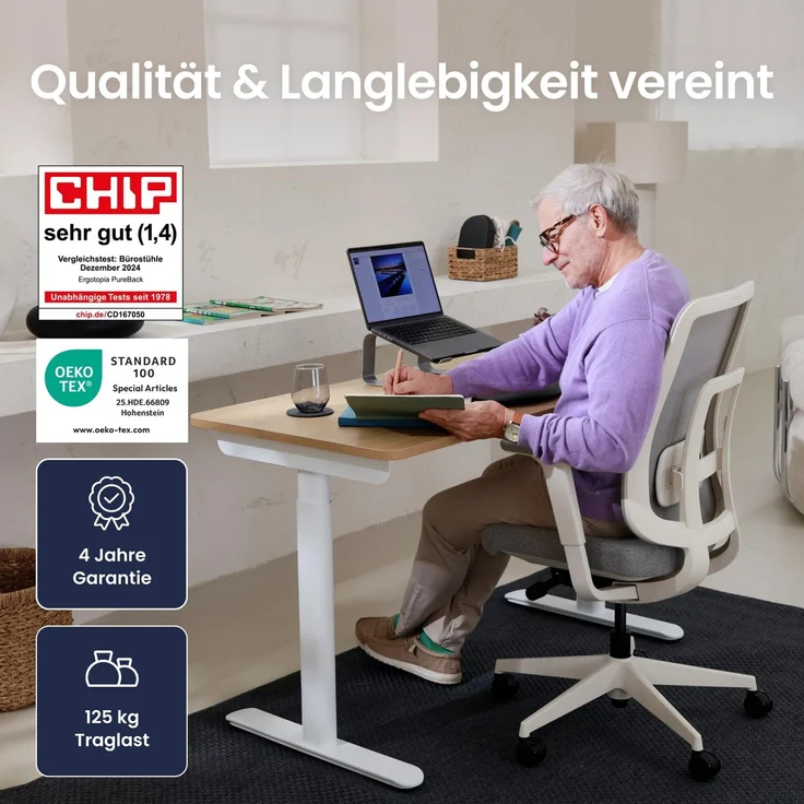 Ergotopia 'PureBack' ergonomischer Bürostuhl mit Lordosenstütze & 4D-Armlehne, Grau, ohne Kopfstütze – Bild 4