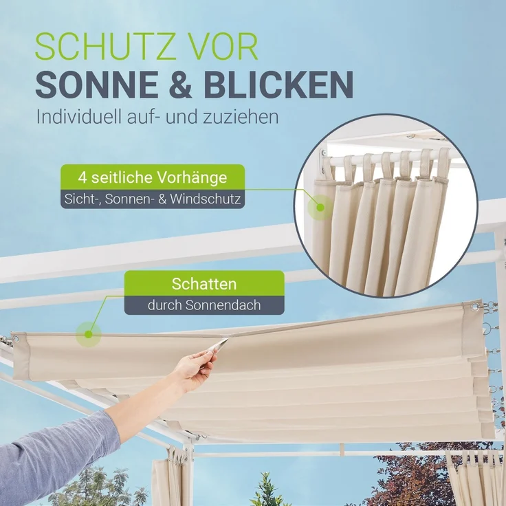 Juskys Doppel Loungebett Kreta - Gartenliege für 2 Personen - Dach & Rückenlehne verstellbar - Sonnenliege für Terrasse, Garten & Balkon - Liege Weiß – Bild 3