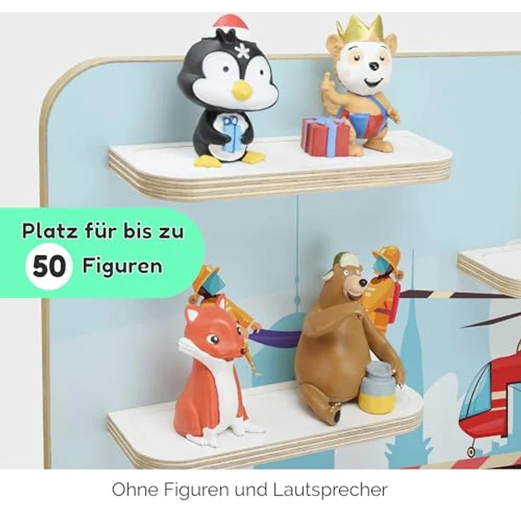 stadtecken Holzregal für Musikbox I Geeignet für die Toniebox und ca. 50 Tonies I Perfekte Tonie Aufbewahrung im Kinderzimmer I Zum Aufstellen oder Aufhängen (Feuerwehr, Groß) – Bild 5