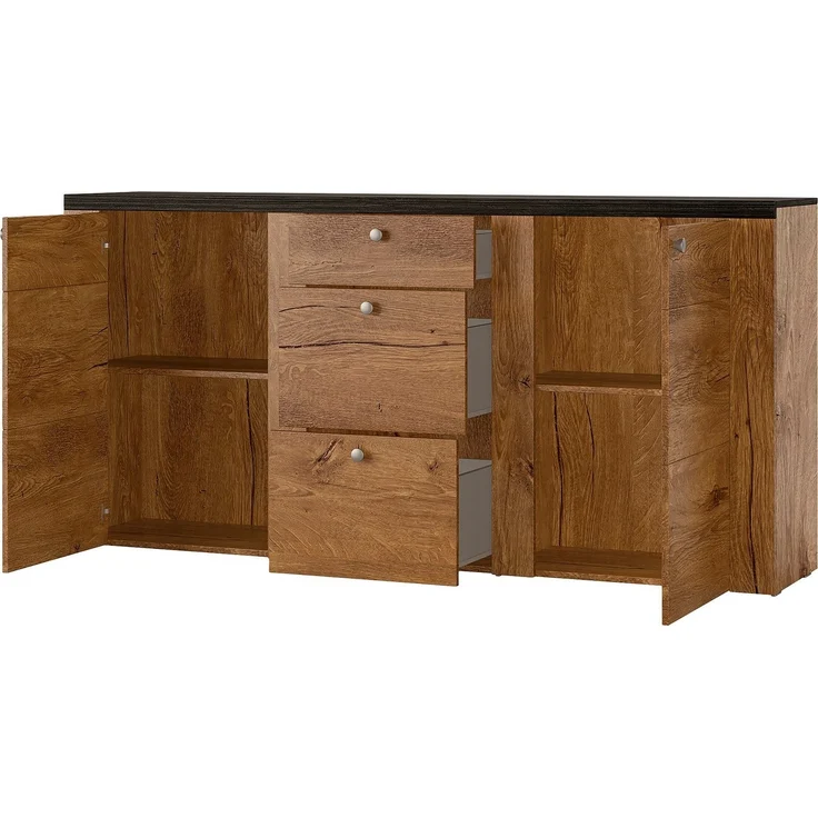 Home affaire Sideboard Larona, zeitlose Kommode mit 2 Türen, 3 Schubkästen, Türkommode, Höhe 84 cm, viel Stauraum, Anrichte mit dekorativer Rahmenoptik – Bild 3