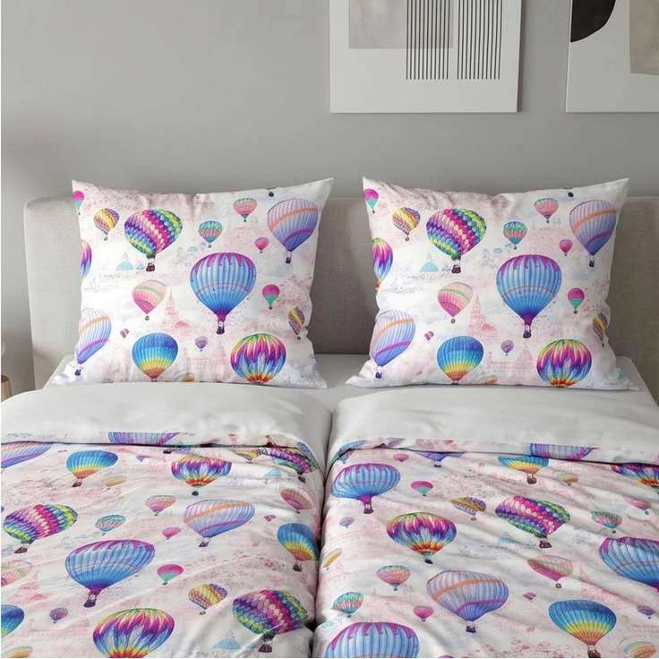 Janine Bettwäsche Mako-Baumwolle, Mako-Satin, 2 teilig, Heißluftballon, Städte, bunt – Bild 3