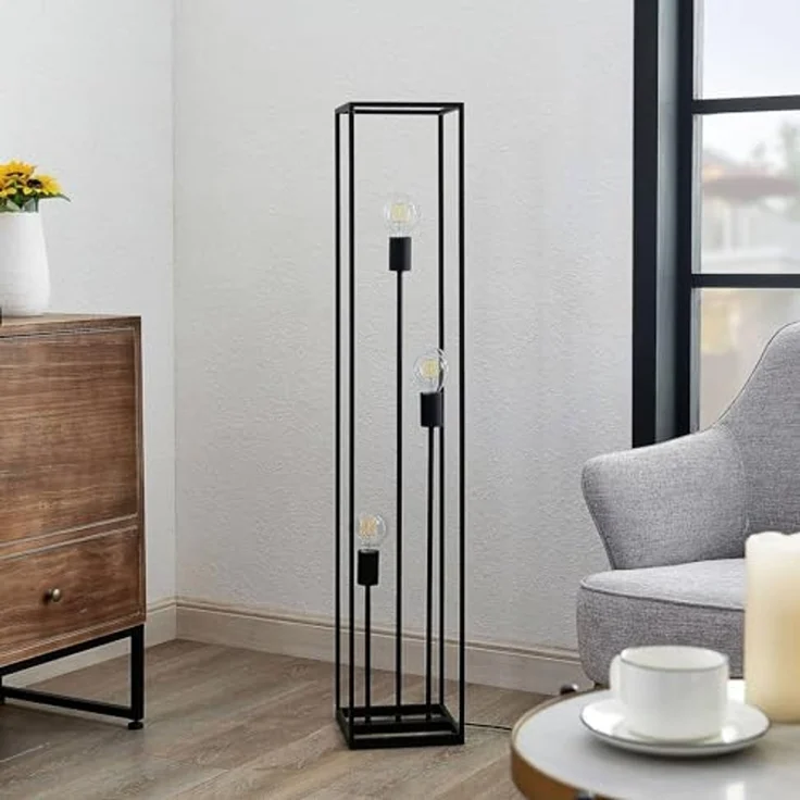 Lindby Stehlampe Krisha, Metall, Schwarz IP20, 3 x 60 W – Bild 3