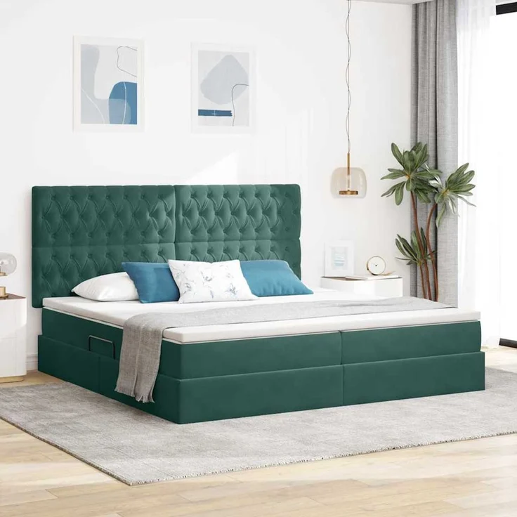 vidaXL Aufbewahrungsbett mit Matratze Dunkelgrün 200 x 200 cm Samt 3372114 – Bild 1
