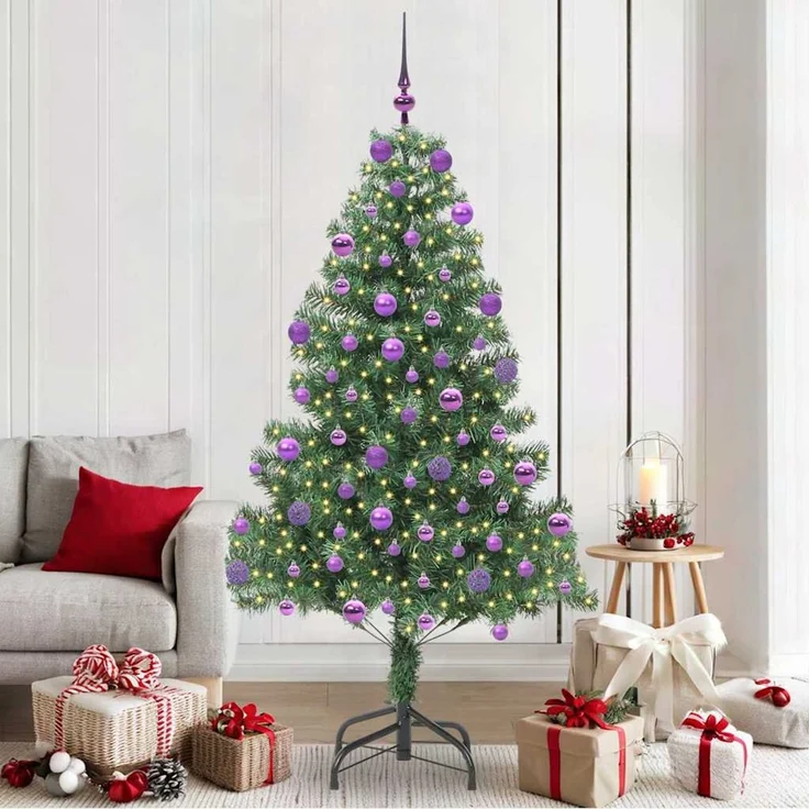 vidaXL Weihnachtsbaum mit LED-Beleuchtung Grün 210 cm PVC und Stahl 3396395 – Bild 1