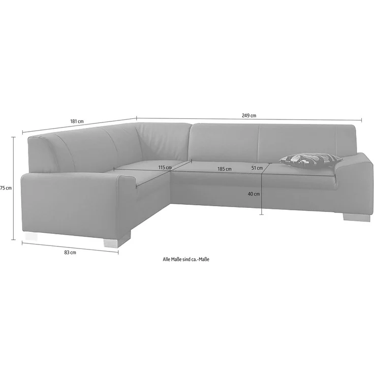 DOMO collection Ecksofa Alisson, zeitlose Optik, flache Armlehnen, L-Form, fester Sitzkomfort, wahlweise mit Bettfunktion – Bild 3