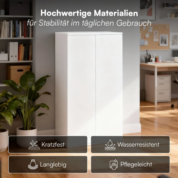 Bellamio 'Ais' Mehrzweckschrank, weiß, 110x33x60 cm, kleiner Aktenschrank mit 3 Fächern, Hängeschrank mit Push-to-open – Bild 2