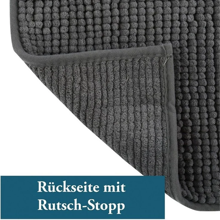 MSV Badteppich Badvorleger Duschvorleger Chenille Hochflor Badematte 40x60 cm – Grau – Bild 2