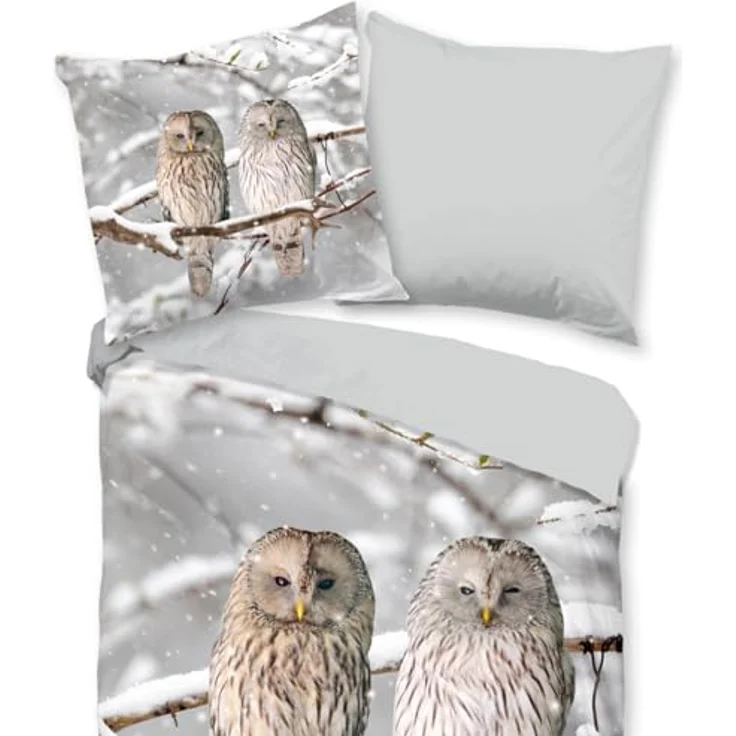 ESPiCO Bettwäsche Trendy Bedding Schneeeulen Grau Flanell 135 x 200 + 80 x 80 cm – Bild 3