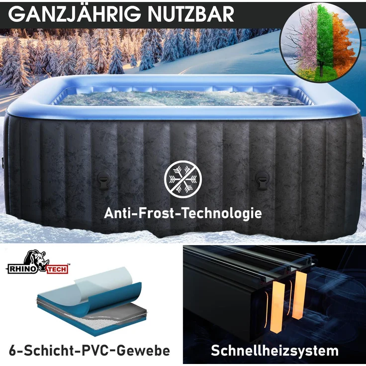 BRAST 'MSpa TEKAPO' Whirlpool, aufblasbar, für 4 Personen, In-Outdoor Pool, 108 Massagedrüsen, Aufblasfunktion per Tastendruck, 158 x 158 x 68 cm – Bild 3